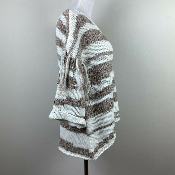 Sloane Rouge Sweater XS Fringe 3/4 Sleeve Wool Blend Striped Open Knit - Picture 4 of 11